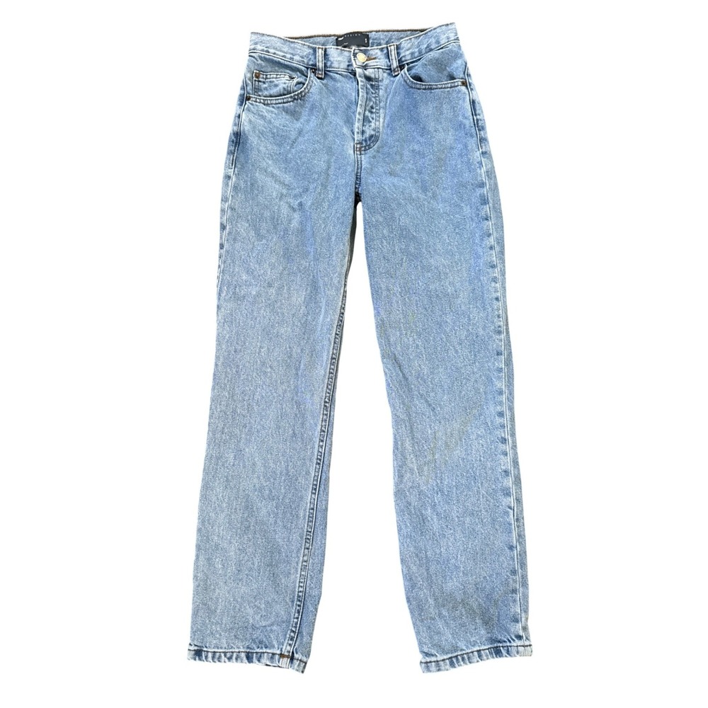 ASOS DESIGN Light Wash High Rise Straight Leg Jeans Button Fly 26x30 Blue Denim